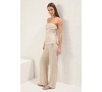 Wovcor Strapless Linen Blend Wide Leg Trouser Co-Ord Set In Beige Beige