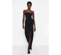 Wovcor Strapless Maxi Evening Dress With Ruffle Detail And Front Split In Black Black