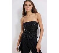 WOVCOR Strapless Neckline Sequin Party Blouse - Black - 6