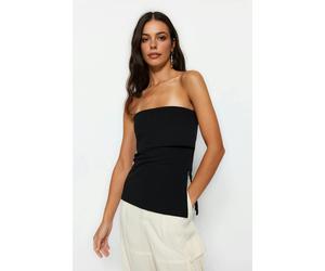 WOVCOR Strapless Neckline Side Zipper Crepe Knit Blouse - Black - XL