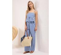 Wovcor Strapless Thin Strap Blouse And Wide Leg Trousers Co-Ord In Blue Blue