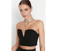 Wovcor Strapless V Plunge Structured Crop Top In Black Black