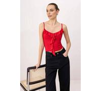 Wovcor Strappy Frill Detail Fitted Sleeveless Ribbed Top In Red Red