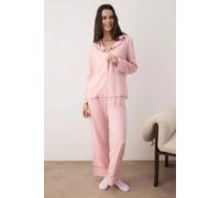 Wovcor Strawberry Embroidered Scallop Trim Long Sleeve Pyjama Set In Pink Pink
