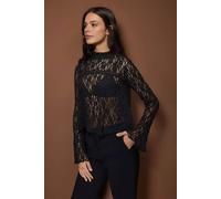 Wovcor Stretch Lace Knit Blouse With Elegant Accessory Detail In Black Black S