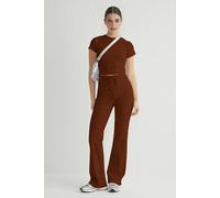 Wovcor Stretch Woven Crop Top & Trousers Co-Ord Set In Brown Brown M