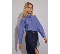 Wovcor Stripe Shirt With Scarf Tie Neck Detail In Bright Blue Bright Blue