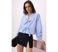 Wovcor Stripe Tie Front Button Up Regular Fit Long Sleeve Shirt In Blue Blue