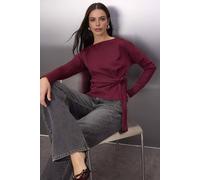 Wovcor Striped Boat Neck Long Sleeve Knit Blouse With Tie Detail In Burgundy Burgundy