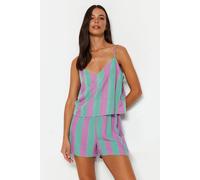 Wovcor Striped Cami Strap Viscose Shorts Pyjama Multi