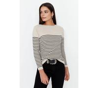 Wovcor Striped Crew Knit Sweater In Stone Stone S
