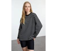 Wovcor Striped Crew Neck Cotton Sweatshirt In Black Black