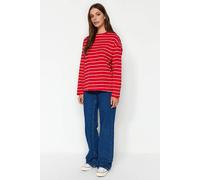 Wovcor Striped Crew Neck Cotton Sweatshirt In Red Red XL