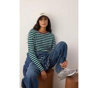 Wovcor Striped Crew Neck Long Sleeve Cotton T-Shirt In Emerald Emerald
