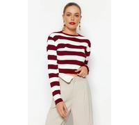 Wovcor Striped Cropped Knit Sweater In Burgundy Burgundy