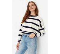 Wovcor Striped Cropped Knit Sweater In White White M