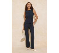 Wovcor Striped Fitted Snap Button Belted Wide Leg Co-Ord In Navy Navy