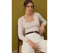 Wovcor Striped Knit Two Piece Crop Top And Cardigan Set In Beige Beige M