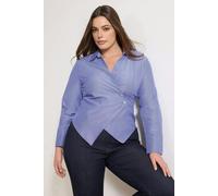 WOVCOR Striped Plus Size Woven Shirt with Silver Button Detail - Navy - 18