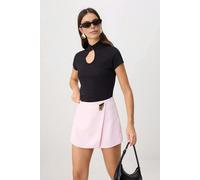 WOVCOR Striped Regular Fit Keyhole Neck Short Sleeve Cotton Knit Blouse - Black - L