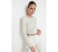 Wovcor Striped Ribbed Knit Sweater In Stone Stone