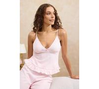 Wovcor Striped Ruffle Hem Cotton Pyjama Set In Pink Pink