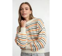 WOVCOR Striped Soft Textured Color Blocking Knit Sweater - Stone - S/M