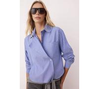 Wovcor Striped Woven Shirt With Jacket-Style Collar In Blue Blue