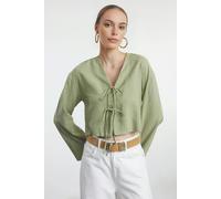 WOVCOR Striped Woven Shirt with Tie Detail - Green - 6