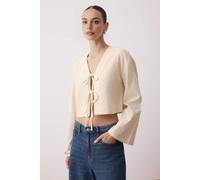 Wovcor Striped Woven Shirt With Tie Detail In Beige Beige
