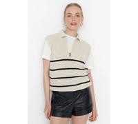 Wovcor Striped Zip Neck Knit Sweater Vest In Beige Beige M