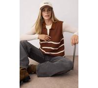 Wovcor Striped Zip Neck Knit Sweater Vest In Brown Brown