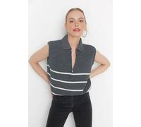 Wovcor Striped Zip Neck Knit Sweater Vest In Dark Grey Dark Grey S