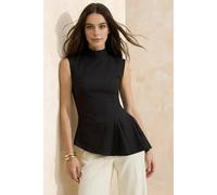 Wovcor Structured Asymmetric Peplum Woven Blouse In Black Black