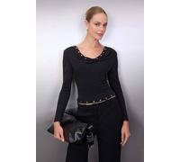 Wovcor Stud Detail Cowl Neck Fitted Long Sleeve Knit Blouse In Black Black