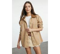 WOVCOR Suede Contrast Collar Denim Shirt Jacket - Camel - L