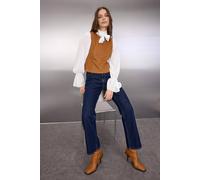 Wovcor Suede Effect Knit Blouse With Tie Neck Detail In Brown Brown S