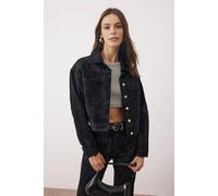 Wovcor Suede Look Button Front Denim Jacket In Black Black XS