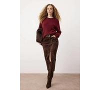 WOVCOR Suede Look Flock Printed Midi Denim Skirt - Brown - 10