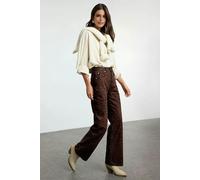 WOVCOR Suede Look Leopard Print High Waist Wide Leg Jeans - Brown - 8