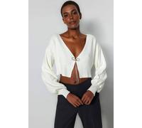 Wovcor Super Crop Knit Cardigan With Bow Detail In White White