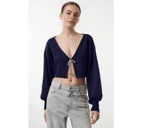 WOVCOR Super Crop Knit Cardigan with Bow Detail - Navy - M