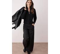 Wovcor Super Crop Knit Sweater With Zipper Detail In Black Black