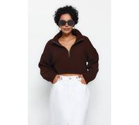 Wovcor Super Crop Knit Sweater With Zipper Detail In Brown Brown