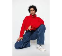 Wovcor Super Crop Knit Sweater With Zipper Detail In Red Red