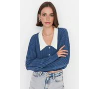 WOVCOR Super Crop Shirt Garnish Knit Cardigan - Indigo - S