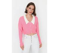 WOVCOR Super Crop Shirt Garnish Knit Cardigan - Pink - M