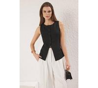 Wovcor Tailored Button Front Knit Waistcoat With Welt Pocket Detail In Black Black