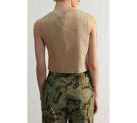 Wovcor Tailored Crop Linen-Look Woven Waistcoat With Button Detail In Brown Brown