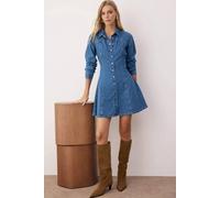 Wovcor Tailored Mini Denim Shirt Dress With Button Detail In Blue Blue